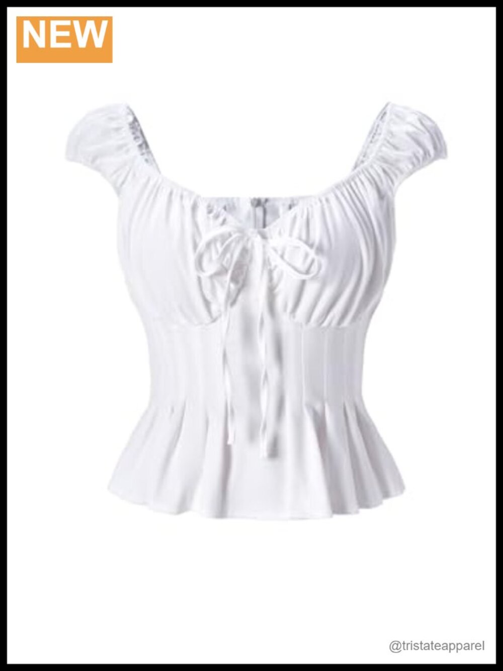 Women's Tie Front Peplum Cap Sleeve Blouse with Ruffle Hem